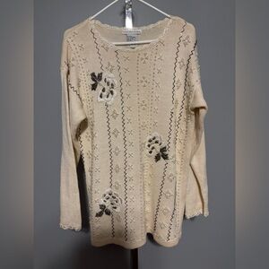 Victoria Jones Women's Long Sleeve Tunic Sweater Ivory with‎ Beads Embroidered S